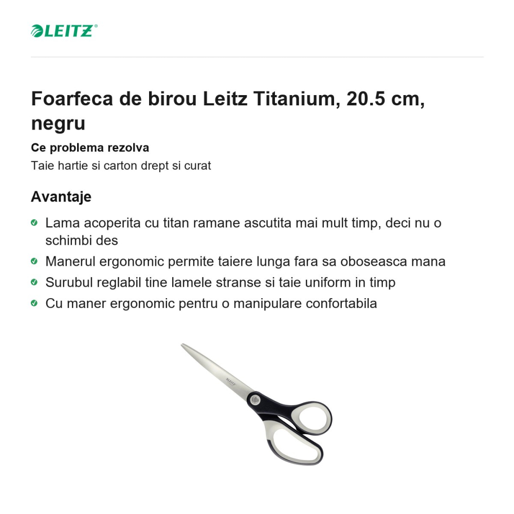 Foarfeca de birou Leitz Titanium, 20.5 cm, negru [2]