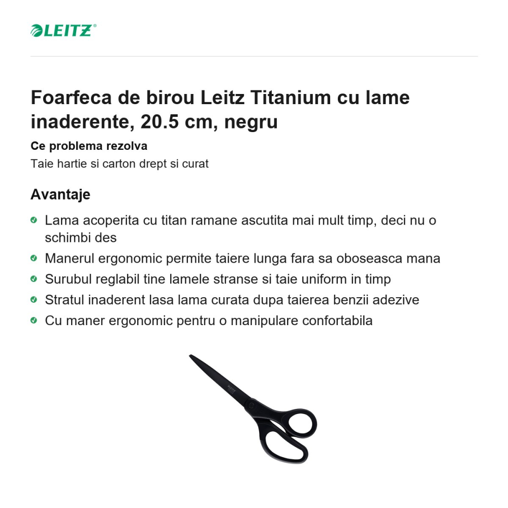 Foarfeca de birou Leitz Titanium cu lame inaderente, 20.5 cm, negru [2]