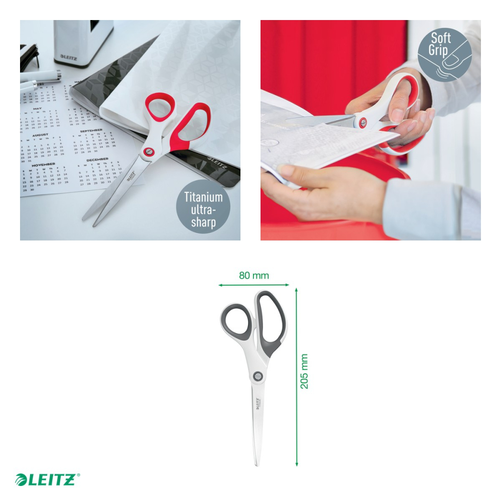 Foarfeca de birou Leitz WOW Titanium, 20.5 cm, rosu [4]