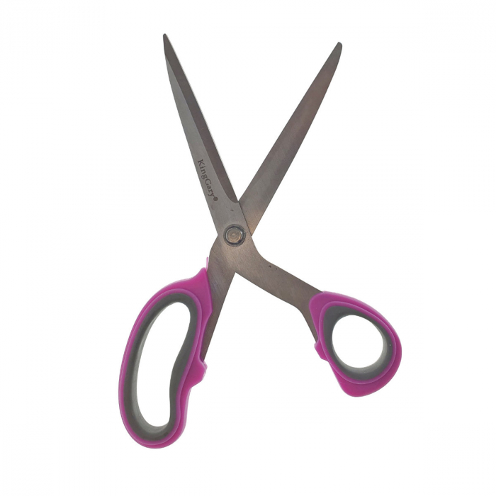 Foarfeca de birou multifunctionala, Flores, lungime 23 cm, lama otel inoxidabil, maner plastic mov cu gri [2]
