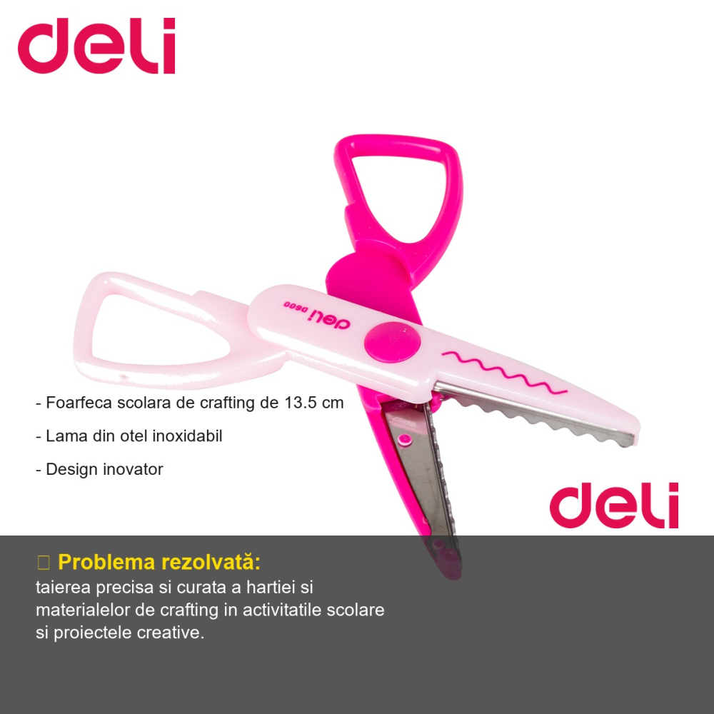 Foarfeca scolara de crafting Deli, lama inox 13.5 cm, design inovator, pentru activitati creative [2]
