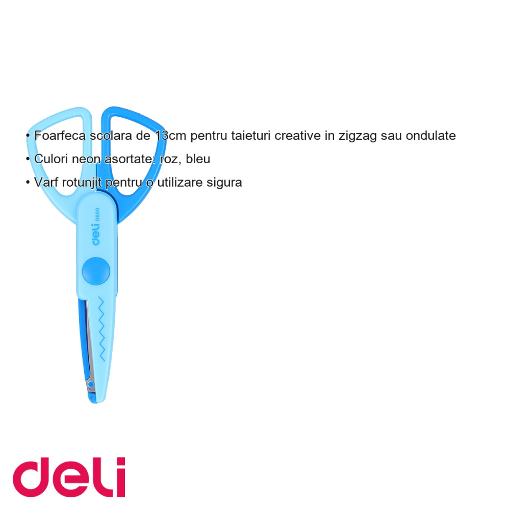Foarfeca scolara Deli Crafting 13 cm, taieturi zigzag si ondulate, varf rotunjit, pentru copii [3]