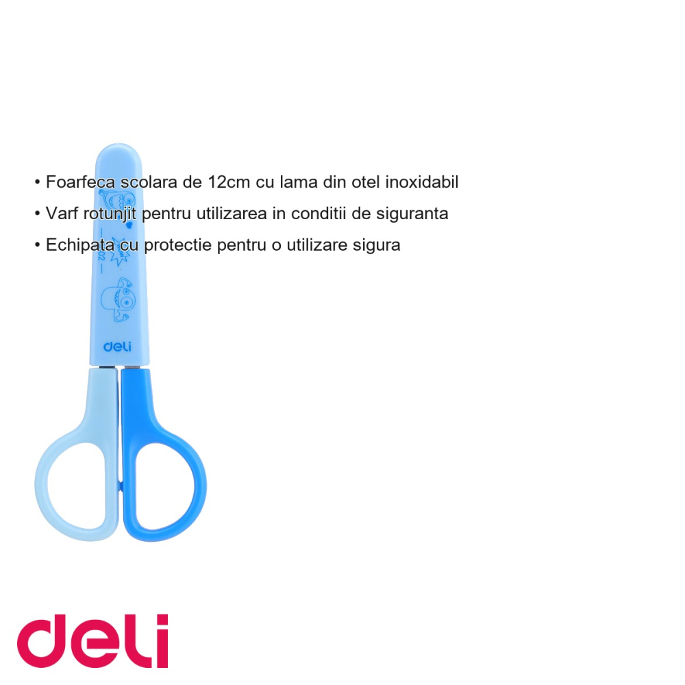 Foarfeca scolara Deli, lama inox 12cm, varf rotunjit cu protectie, pentru copii [3]