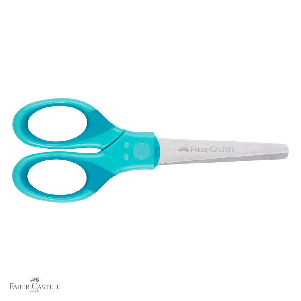 Foarfeca scolara Faber-Castell Grip, protectie lama, varf rotunjit, turcoaz, pentru copii dreptaci si stangaci [4]