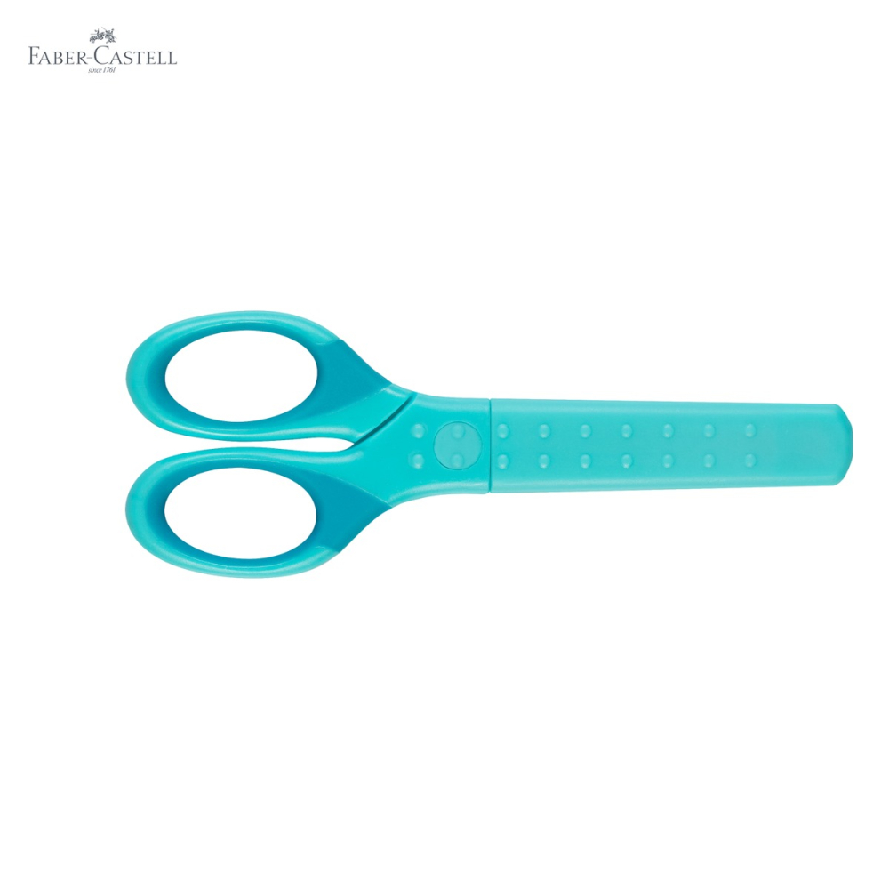 Foarfeca scolara Faber-Castell Grip, protectie lama, varf rotunjit, turcoaz, pentru copii dreptaci si stangaci [5]