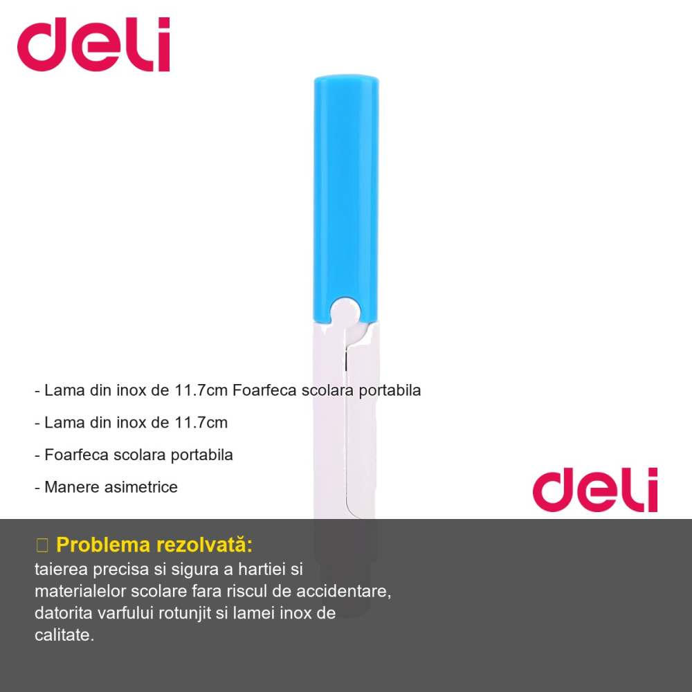 Foarfeca scolara portabila Deli Vivid, varf rotunjit pentru protectie, lama inox, pentru copii [2]