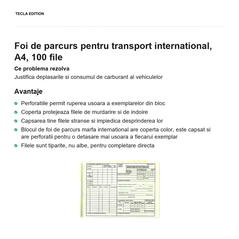 Foi de parcurs pentru transport international, A4, 100 file [2]
