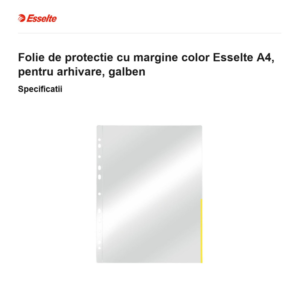 Folie de protectie cu margine color Esselte A4, pentru arhivare, galben [3]