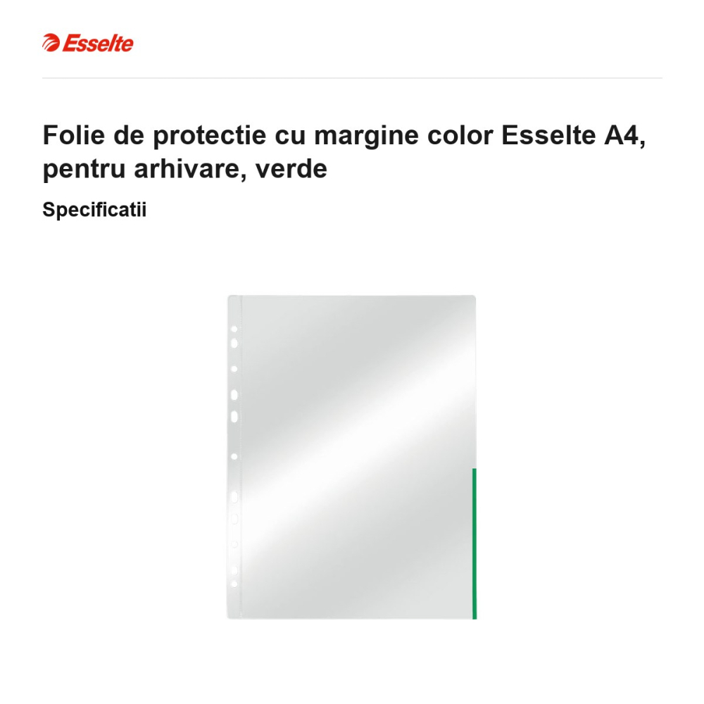 Folie de protectie cu margine color Esselte A4, pentru arhivare, verde [3]