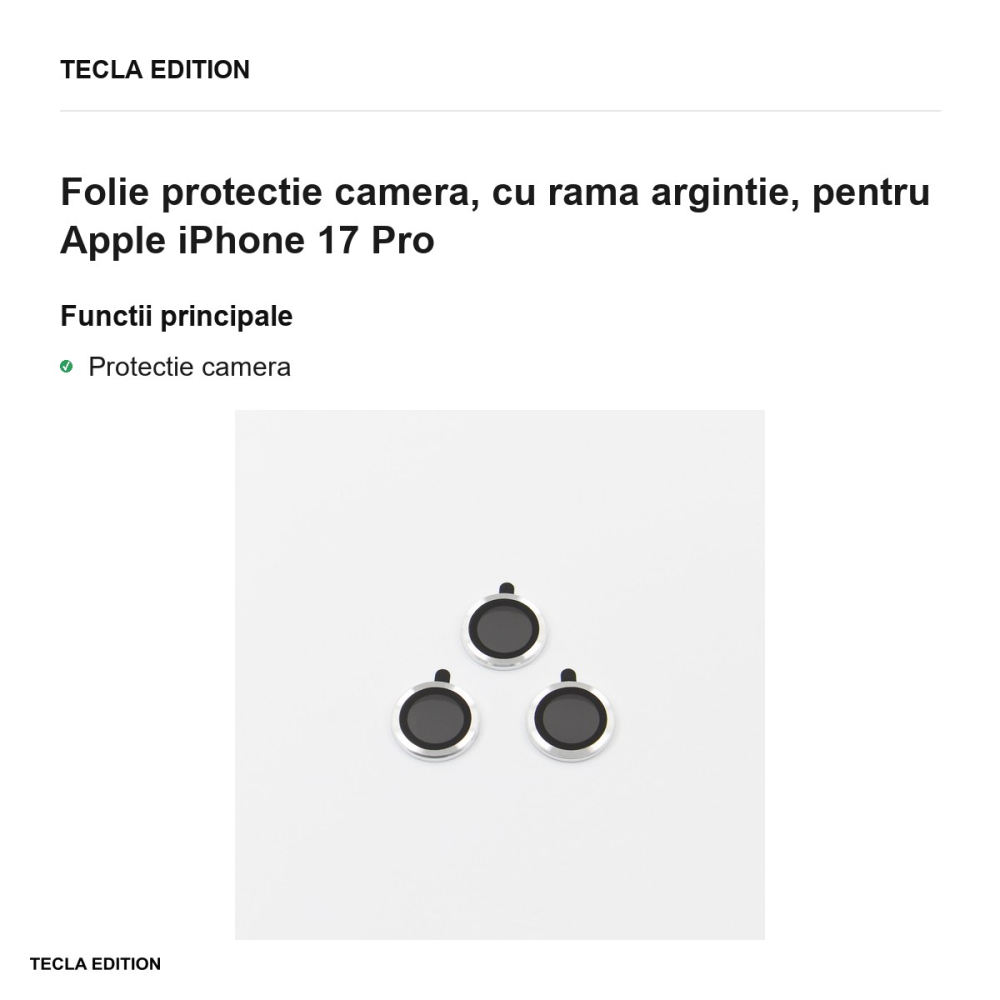 Folie protectie camera, cu rama argintie, pentru Apple iPhone 17 Pro [2]