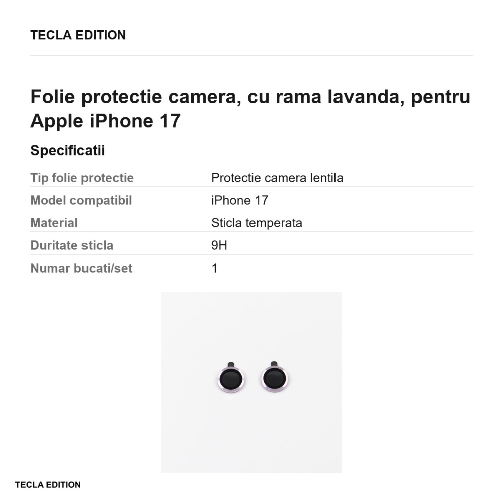 Folie protectie camera, cu rama lavanda, pentru Apple iPhone 17 [3]