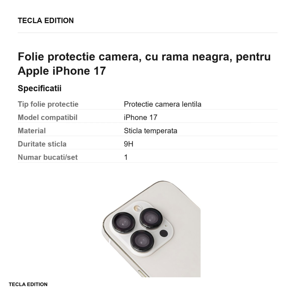 Folie protectie camera, cu rama neagra, pentru Apple iPhone 17 [3]