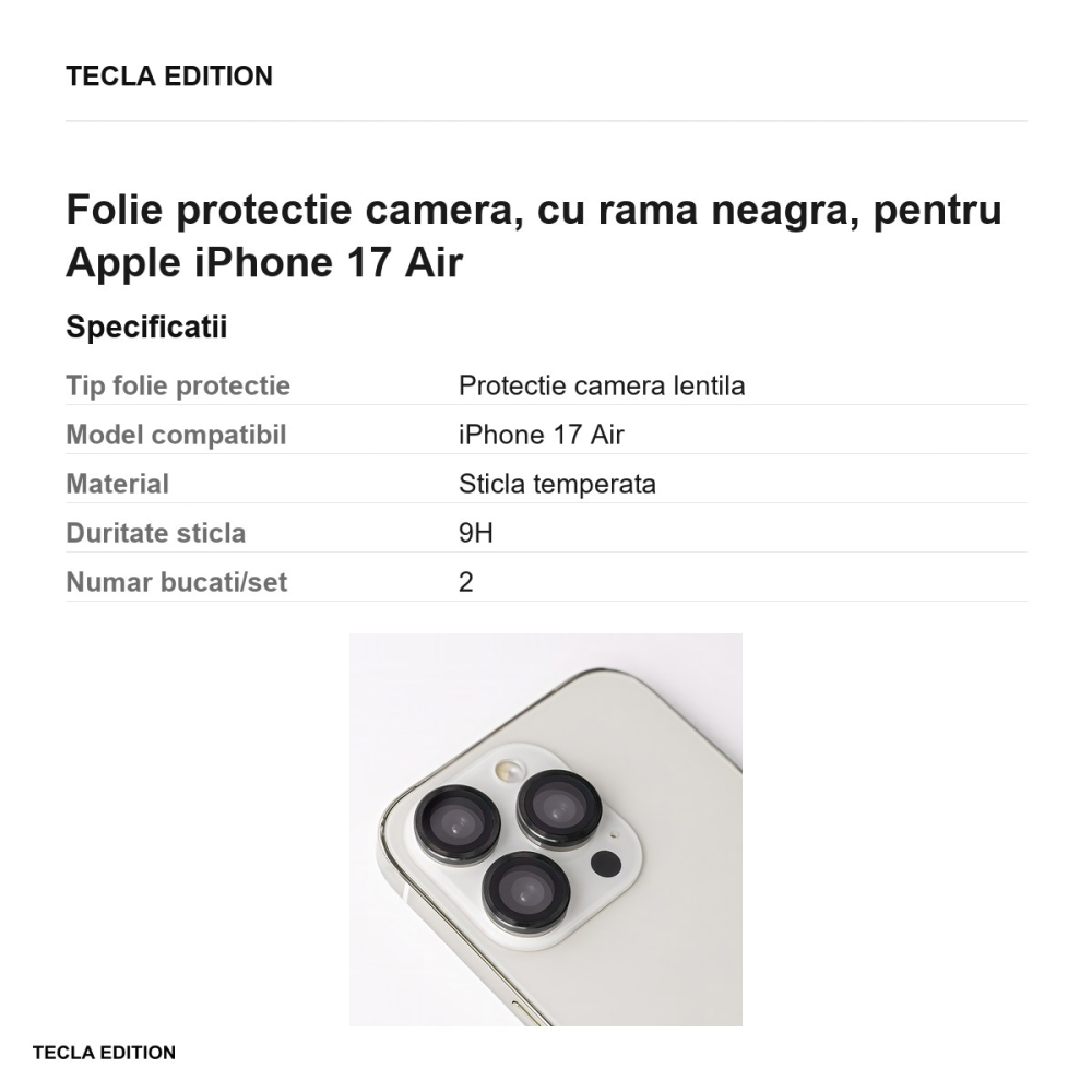 Folie protectie camera, cu rama neagra, pentru Apple iPhone 17 Air [3]