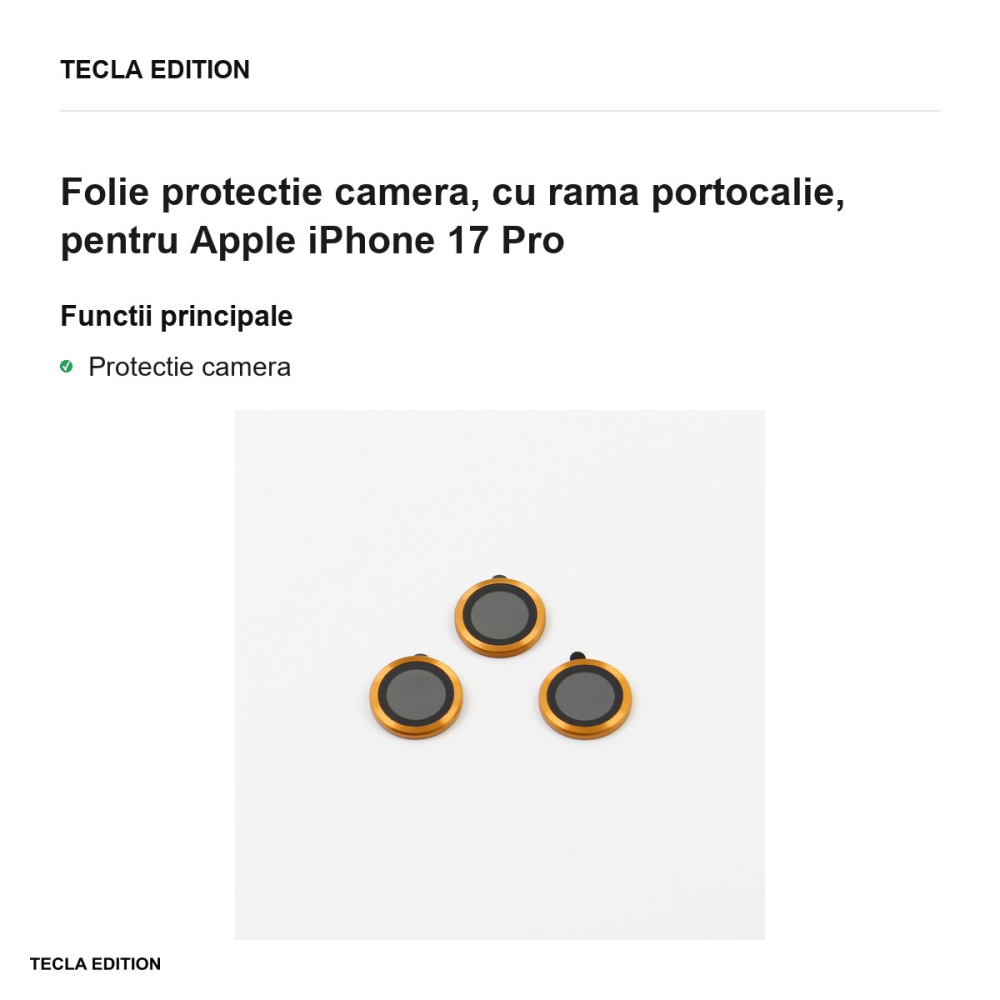 Folie protectie camera, cu rama portocalie, pentru Apple iPhone 17 Pro [2]