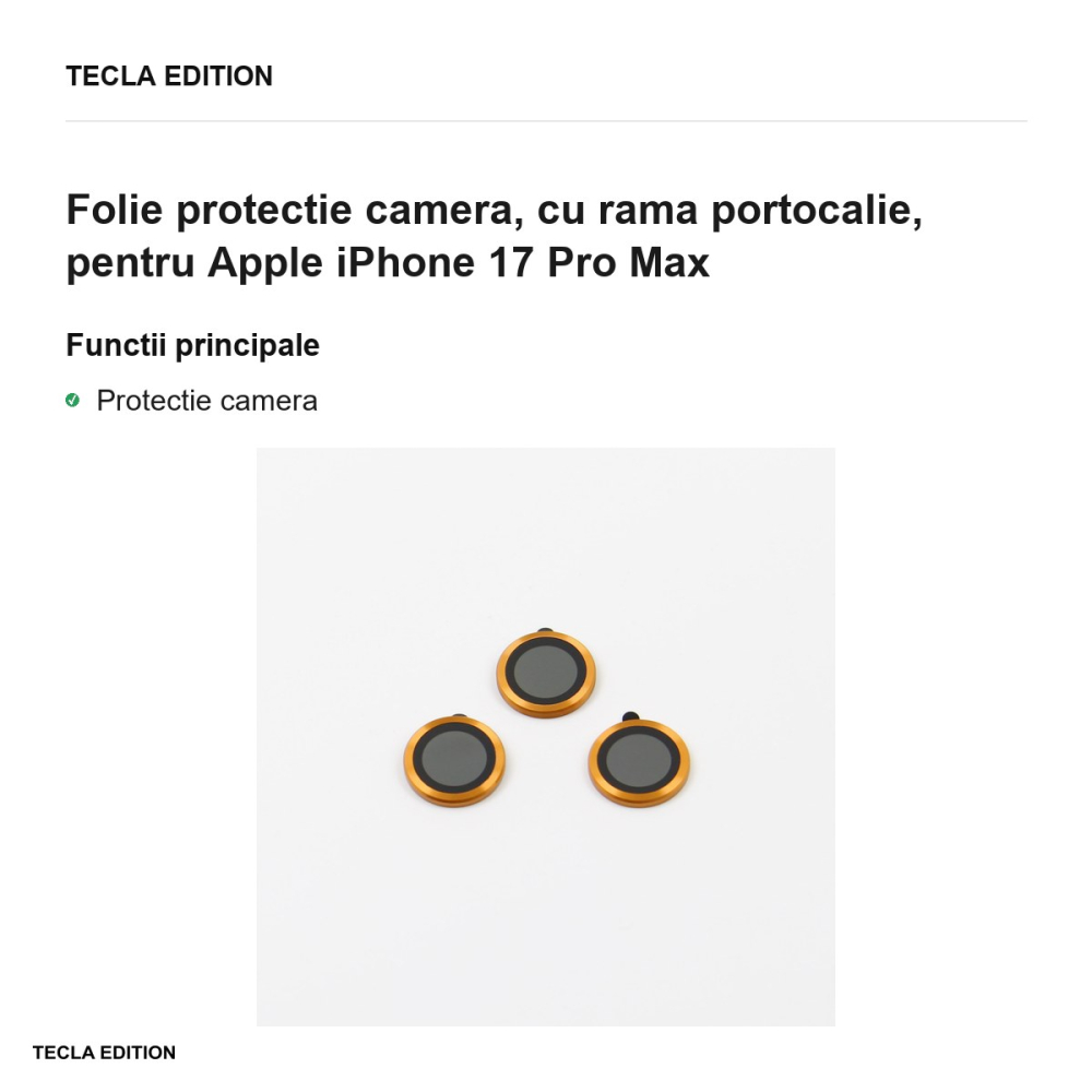 Folie protectie camera, cu rama portocalie, pentru Apple iPhone 17 Pro Max [2]