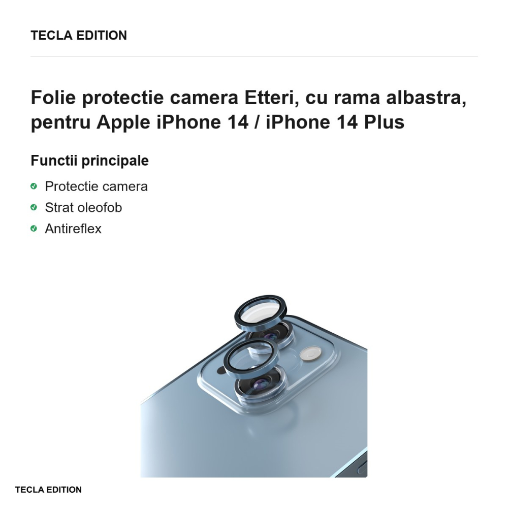 Folie protectie camera Etteri, cu rama albastra, pentru Apple iPhone 14 / iPhone 14 Plus [2]