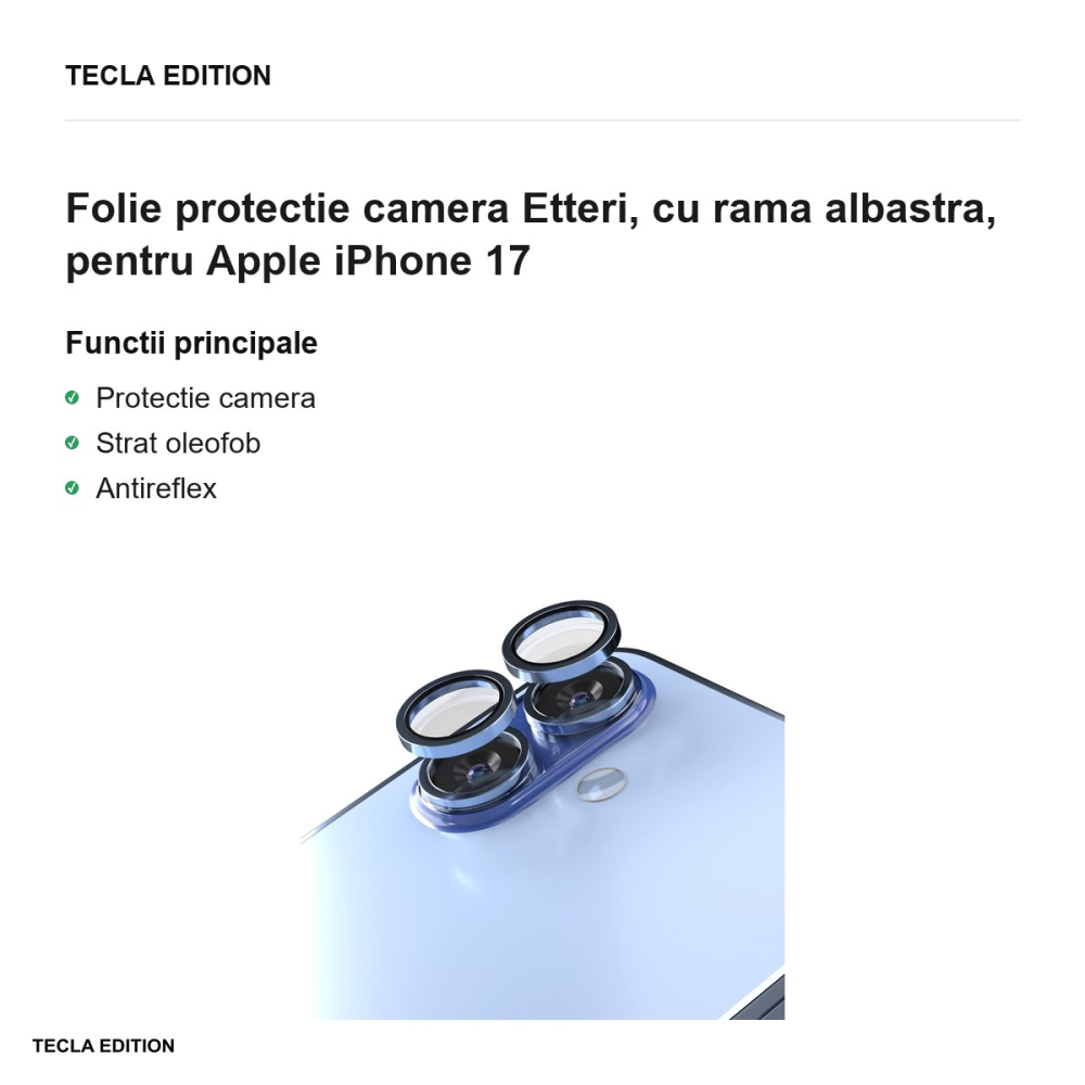 Folie protectie camera Etteri, cu rama albastra, pentru Apple iPhone 17 [2]