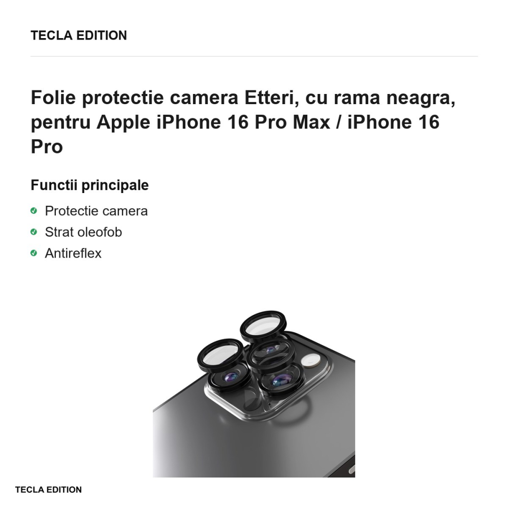 Folie protectie camera Etteri, cu rama neagra, pentru Apple iPhone 16 Pro Max / iPhone 16 Pro [2]