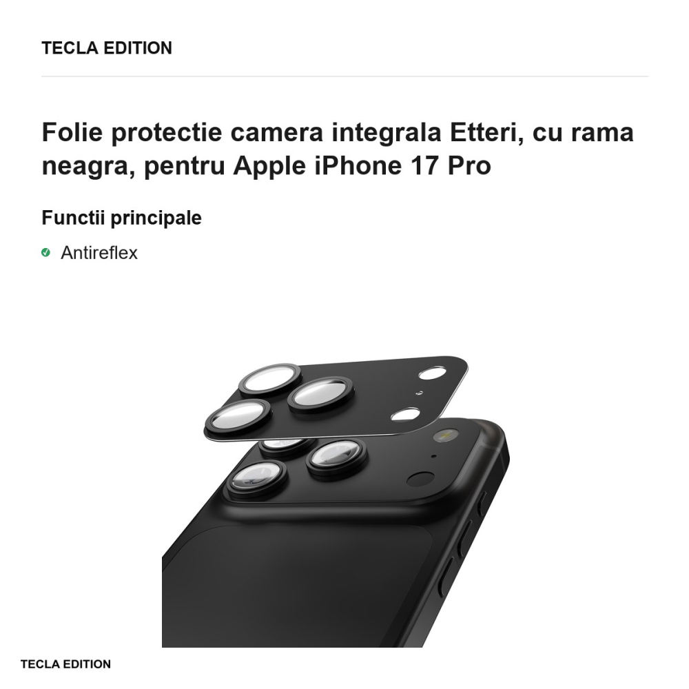 Folie protectie camera integrala Etteri, cu rama neagra, pentru Apple iPhone 17 Pro [2]