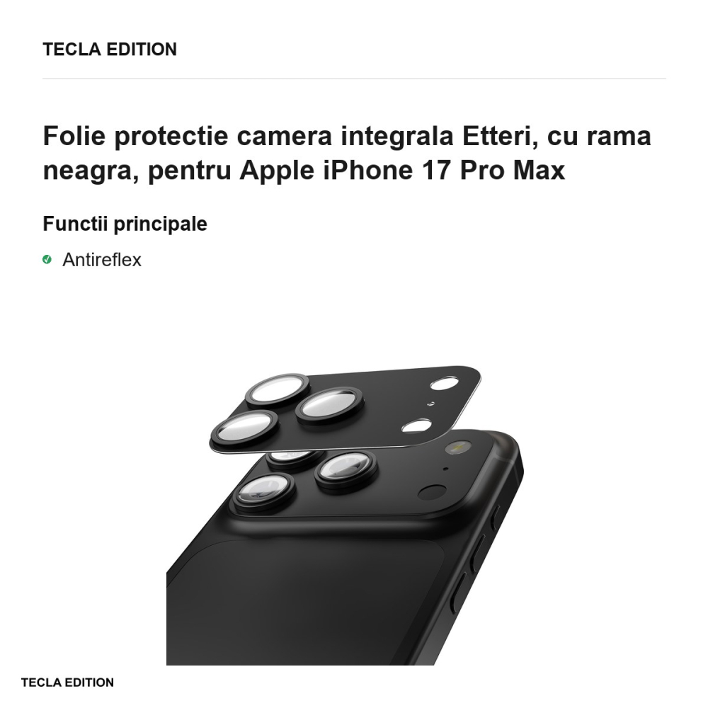 Folie protectie camera integrala Etteri, cu rama neagra, pentru Apple iPhone 17 Pro Max [2]