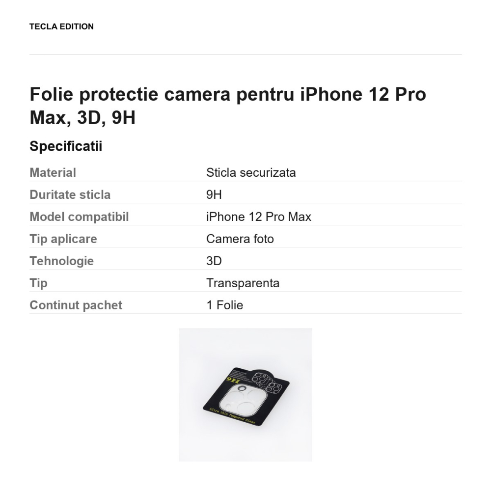 Folie protectie camera pentru iPhone 12 Pro Max, 3D, 9H [3]