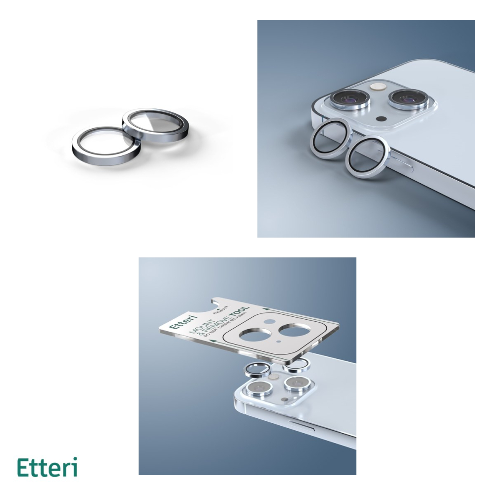 Folie protectie camera pentru iPhone 15, 9H, Etteri, protectie lentila, strat oleofob, strat anti-reflector, Albastru [4]