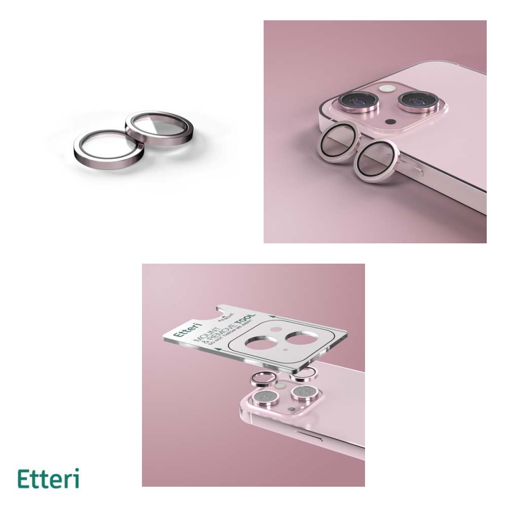 Folie protectie camera pentru iPhone 15, 9H, Etteri, protectie lentila, strat oleofob, strat anti-reflector, Roz [4]