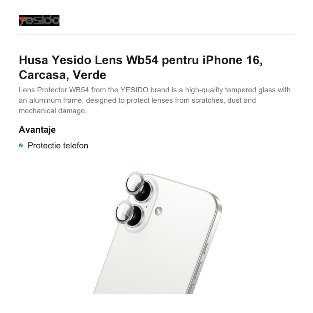 Folie protectie camera pentru iPhone 16, Yesido, WB54 [2]