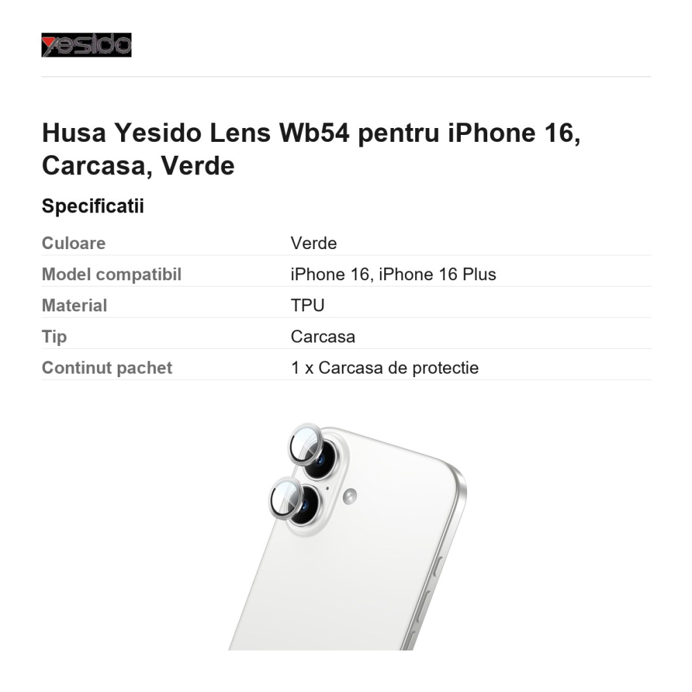 Folie protectie camera pentru iPhone 16, Yesido, WB54 [3]
