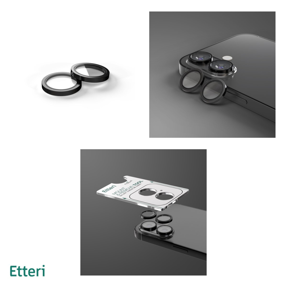 Folie protectie camera pentru iPhone 17, 9H, Etteri, protectie lentila, strat oleofob, strat anti-reflector, Negru [4]