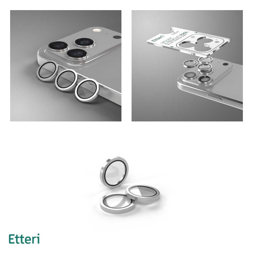 Folie protectie camera pentru iPhone 17 Pro, 9H, Etteri, protectie lentila, strat oleofob, strat anti-reflector, Gri [4]