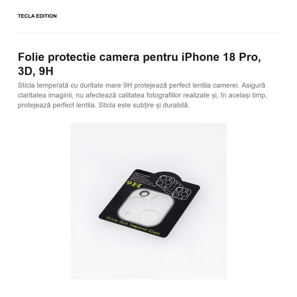 Folie protectie camera pentru iPhone 18 Pro, 3D, 9H [2]