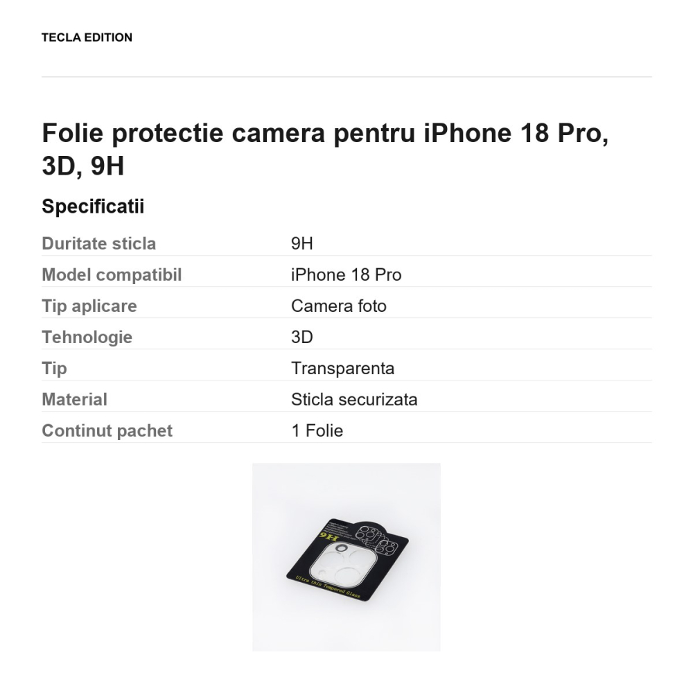 Folie protectie camera pentru iPhone 18 Pro, 3D, 9H [3]