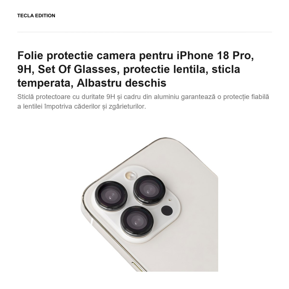 Folie protectie camera pentru iPhone 18 Pro, 9H, Set Of Glasses, protectie lentila, sticla temperata, Albastru deschis [2]