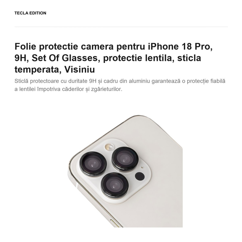 Folie protectie camera pentru iPhone 18 Pro, 9H, Set Of Glasses, protectie lentila, sticla temperata, Visiniu [2]