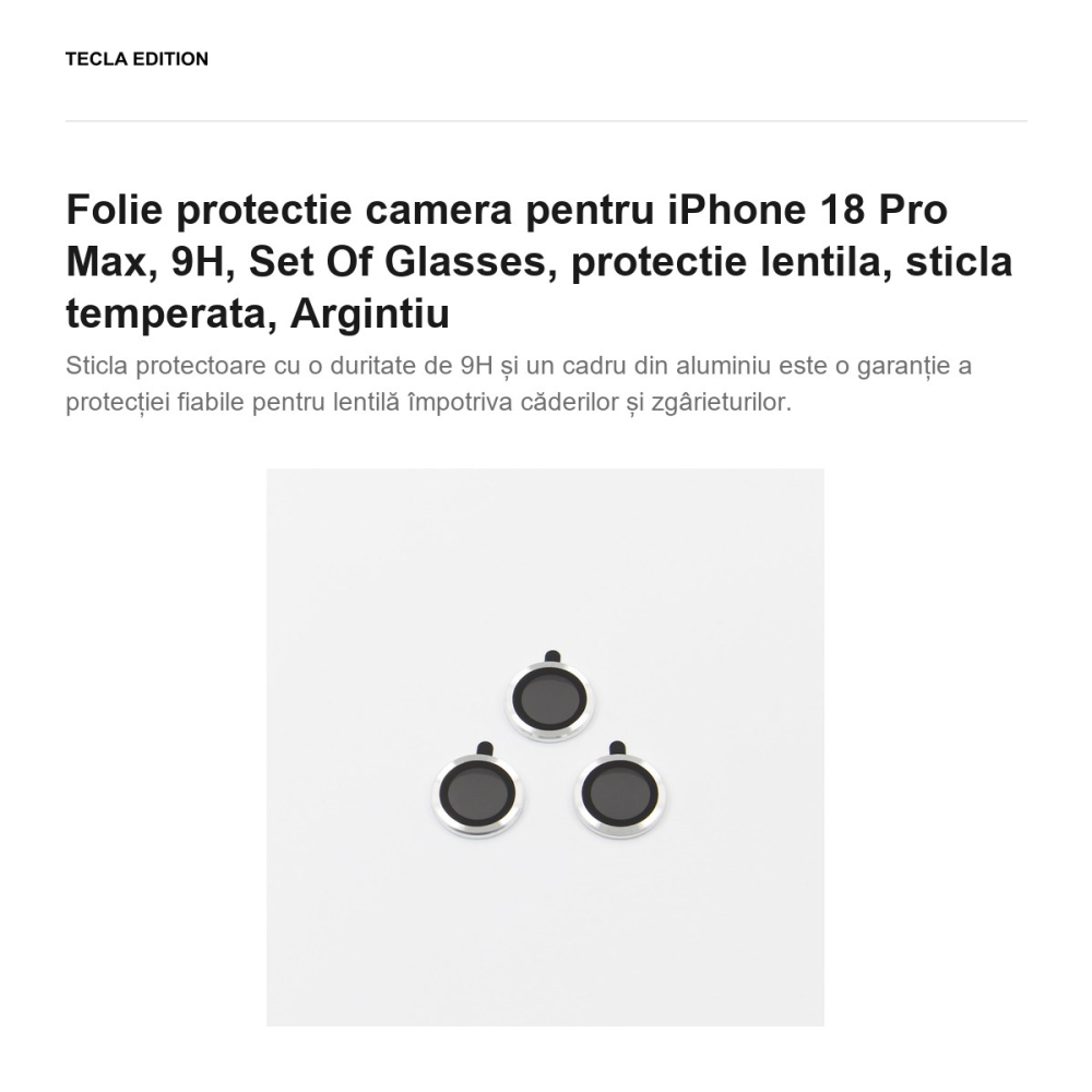 Folie protectie camera pentru iPhone 18 Pro Max, 9H, Set Of Glasses, protectie lentila, sticla temperata, Argintiu [2]