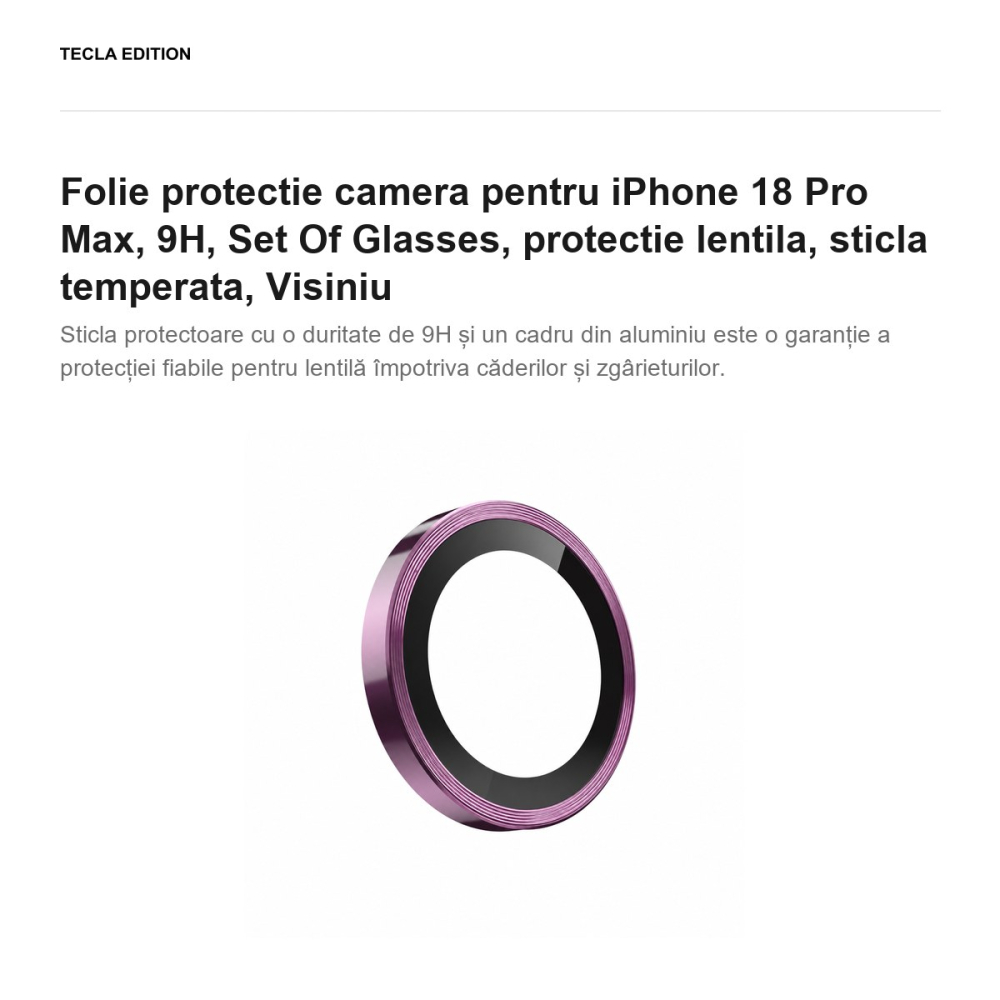 Folie protectie camera pentru iPhone 18 Pro Max, 9H, Set Of Glasses, protectie lentila, sticla temperata, Visiniu [2]