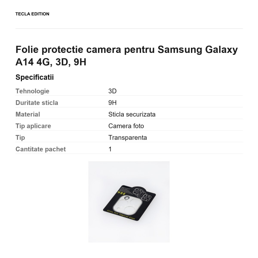 Folie protectie camera pentru Samsung Galaxy A14 4G, 3D, 9H [3]