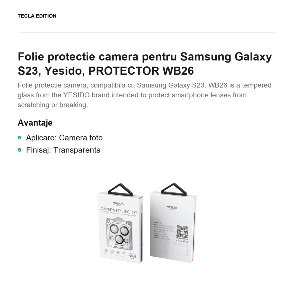 Folie protectie camera pentru Samsung Galaxy S23, Yesido, PROTECTOR WB26 [2]