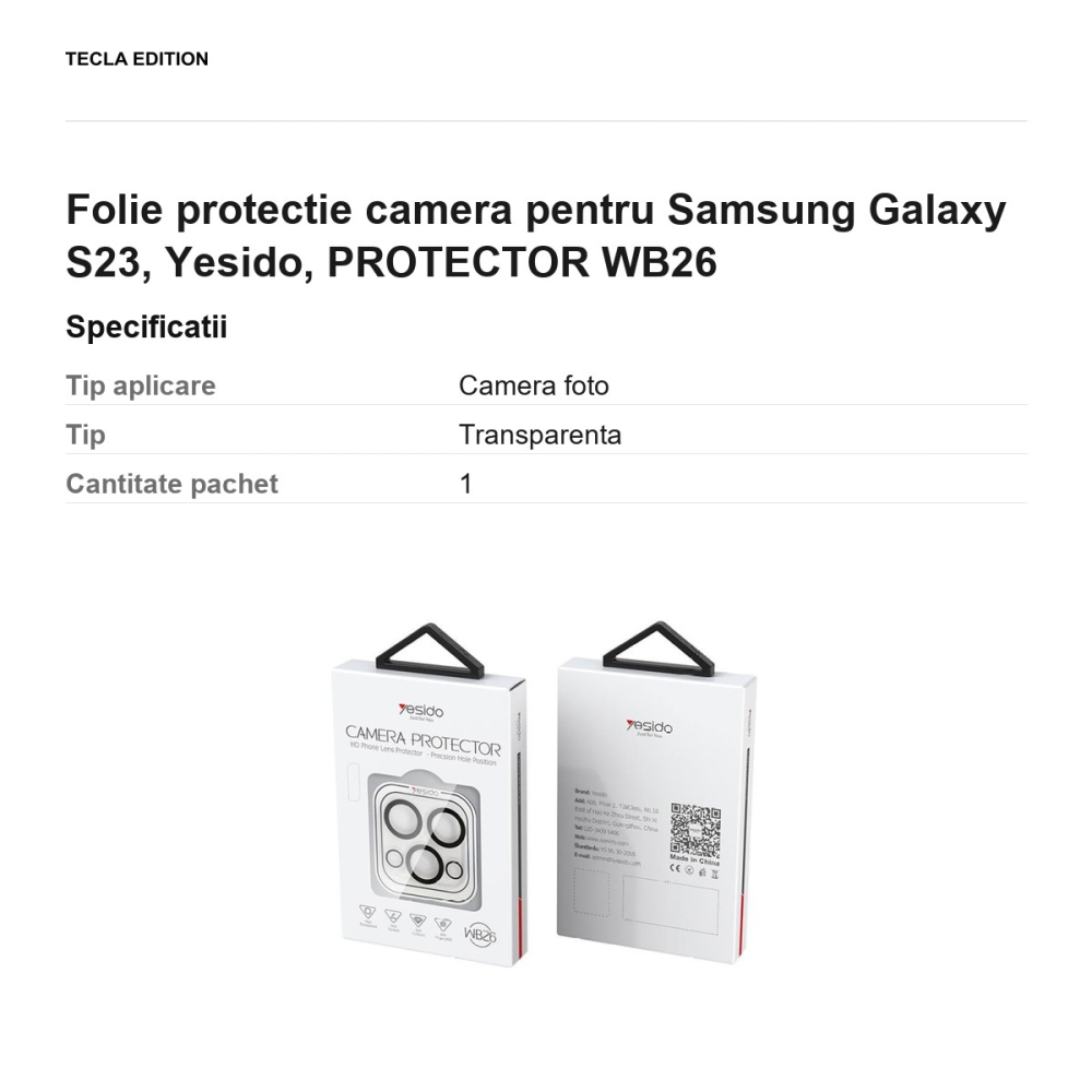 Folie protectie camera pentru Samsung Galaxy S23, Yesido, PROTECTOR WB26 [3]