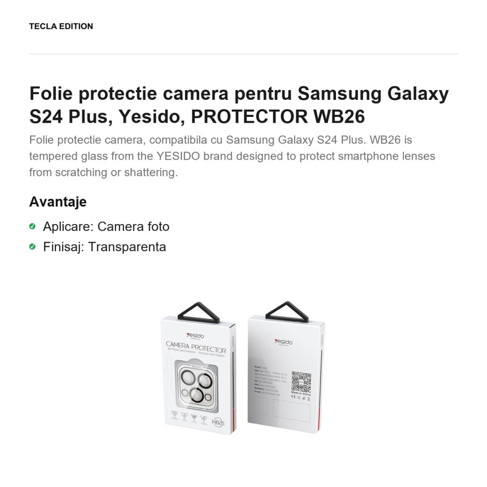 Folie protectie camera pentru Samsung Galaxy S24 Plus, Yesido, PROTECTOR WB26 [2]