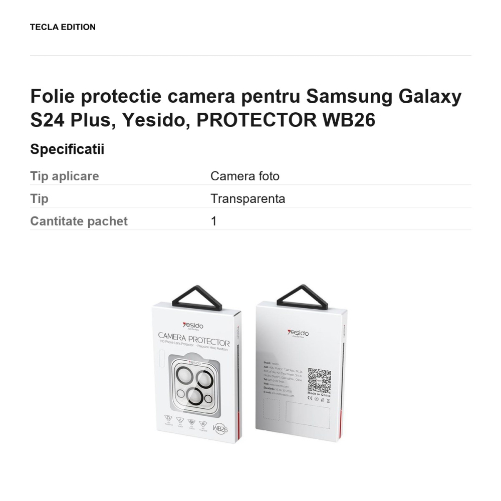 Folie protectie camera pentru Samsung Galaxy S24 Plus, Yesido, PROTECTOR WB26 [3]