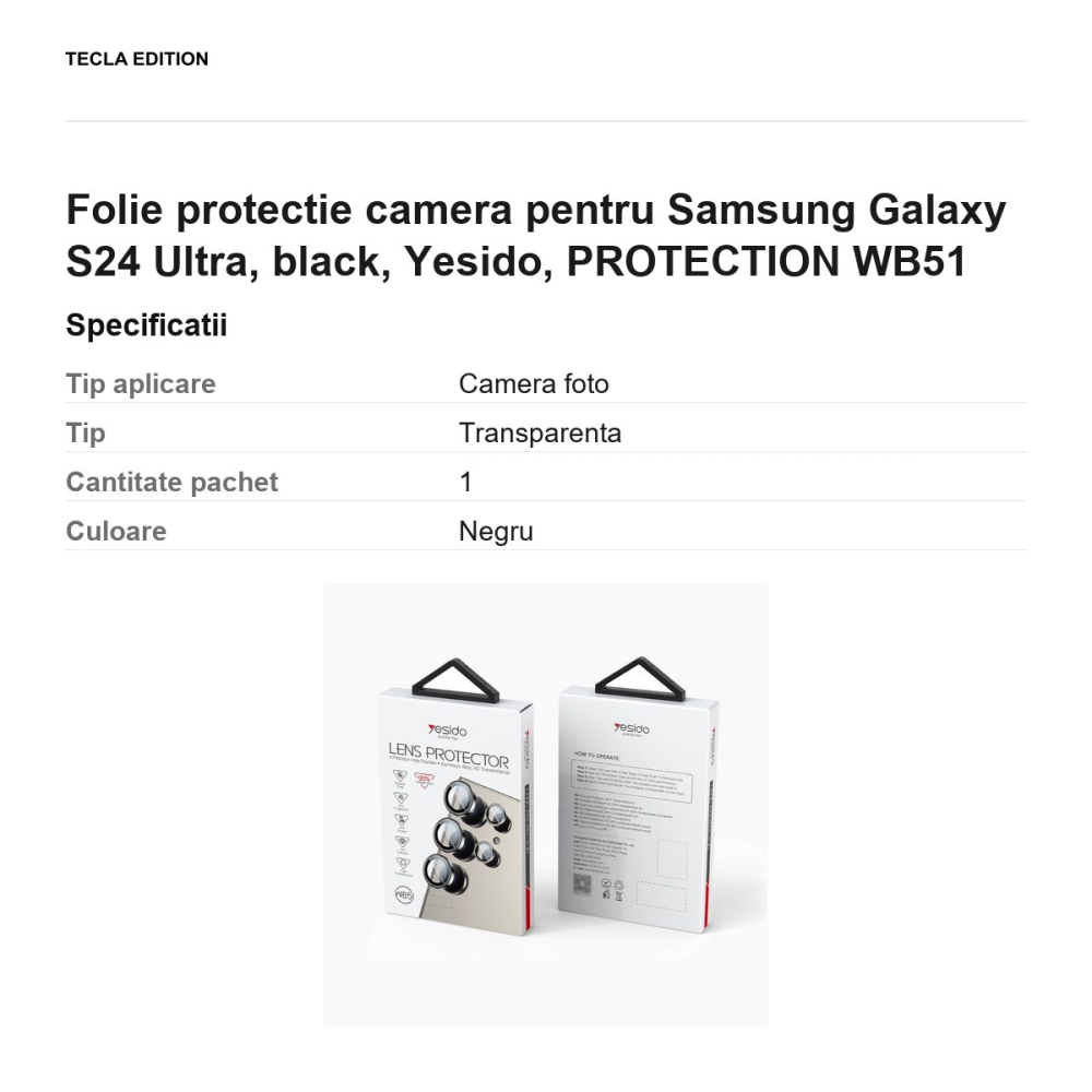 Folie protectie camera pentru Samsung Galaxy S24 Ultra, black, Yesido, PROTECTION WB51 [3]