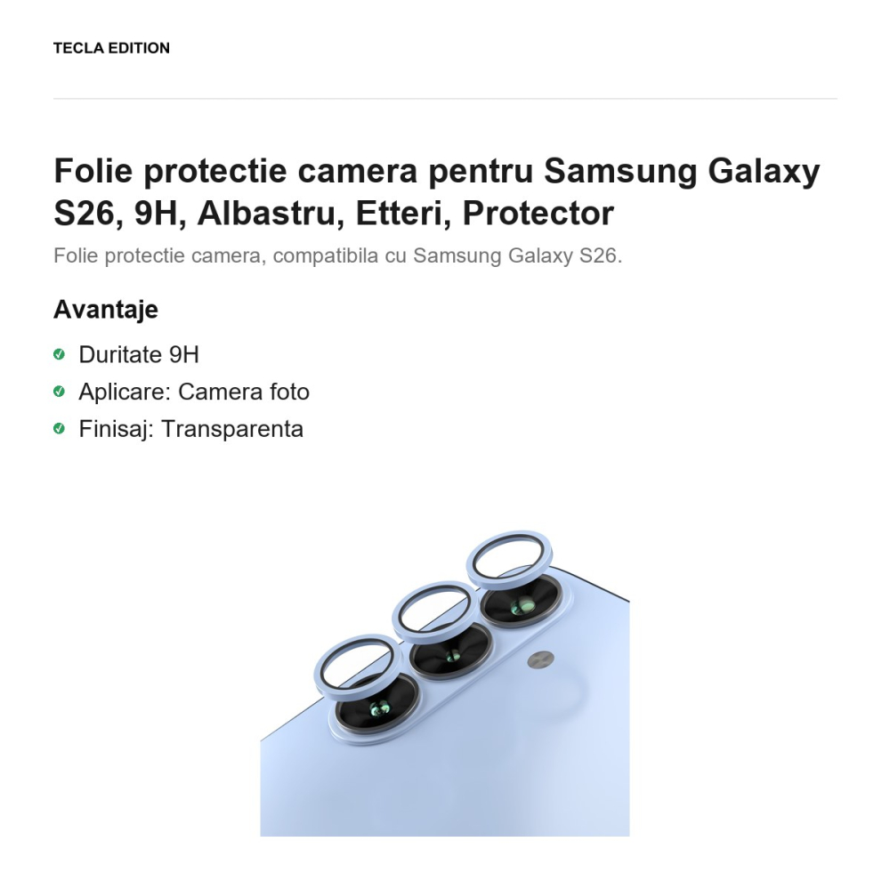 Folie protectie camera pentru Samsung Galaxy S26, 9H, Albastru, Etteri, Protector [2]