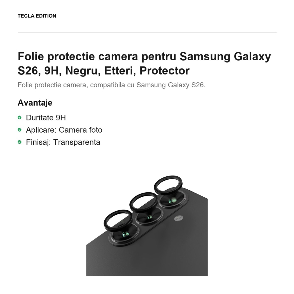 Folie protectie camera pentru Samsung Galaxy S26, 9H, Negru, Etteri, Protector [2]
