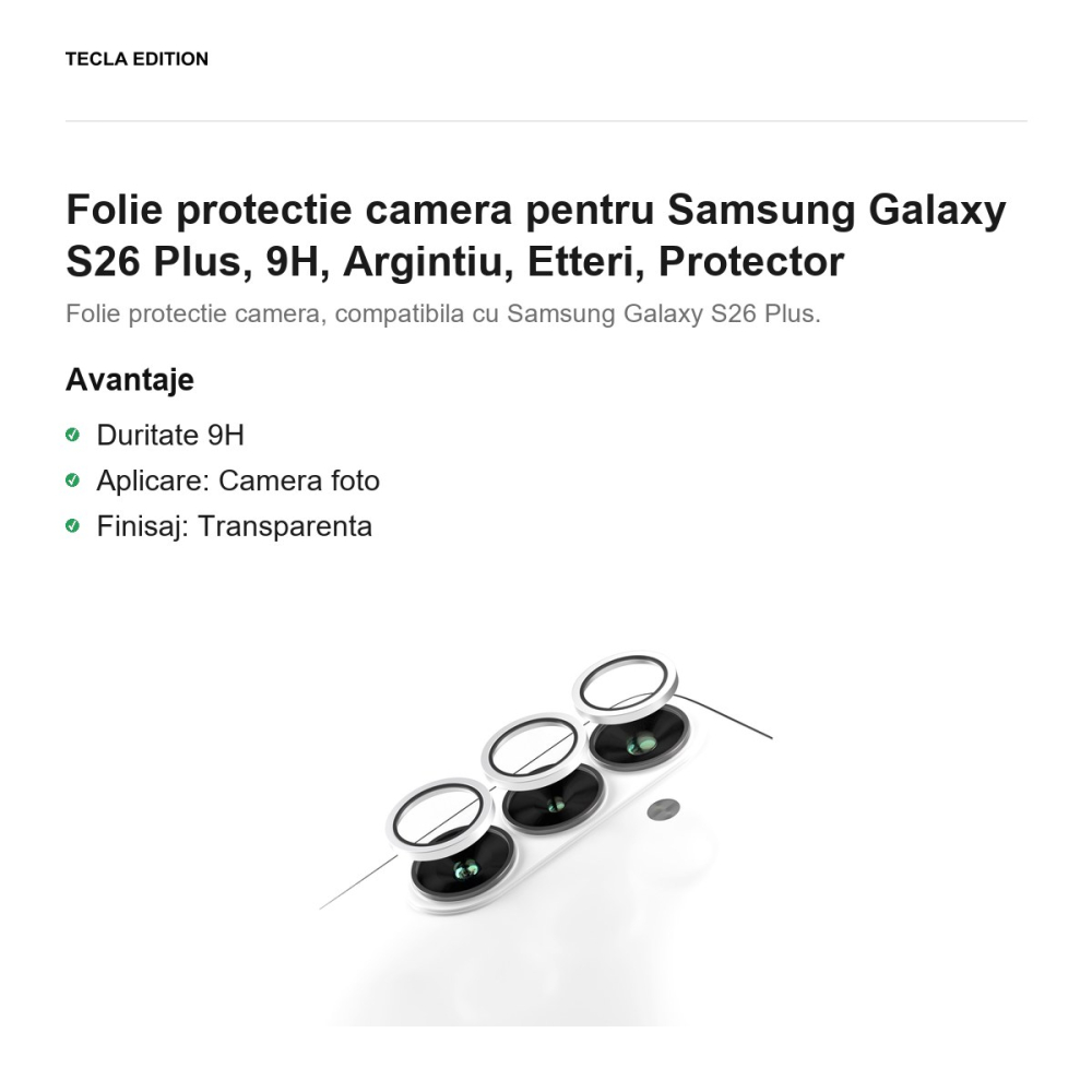 Folie protectie camera pentru Samsung Galaxy S26 Plus, 9H, Argintiu, Etteri, Protector [2]