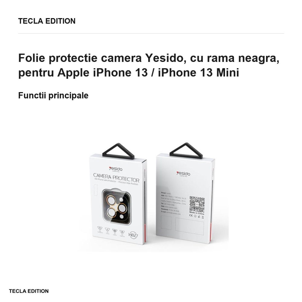Folie protectie camera Yesido, cu rama neagra, pentru Apple iPhone 13 / iPhone 13 Mini [2]
