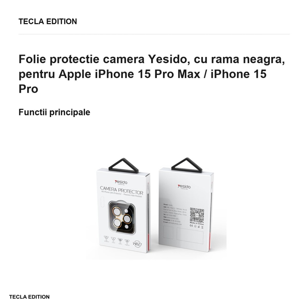 Folie protectie camera Yesido, cu rama neagra, pentru Apple iPhone 15 Pro Max / iPhone 15 Pro [2]