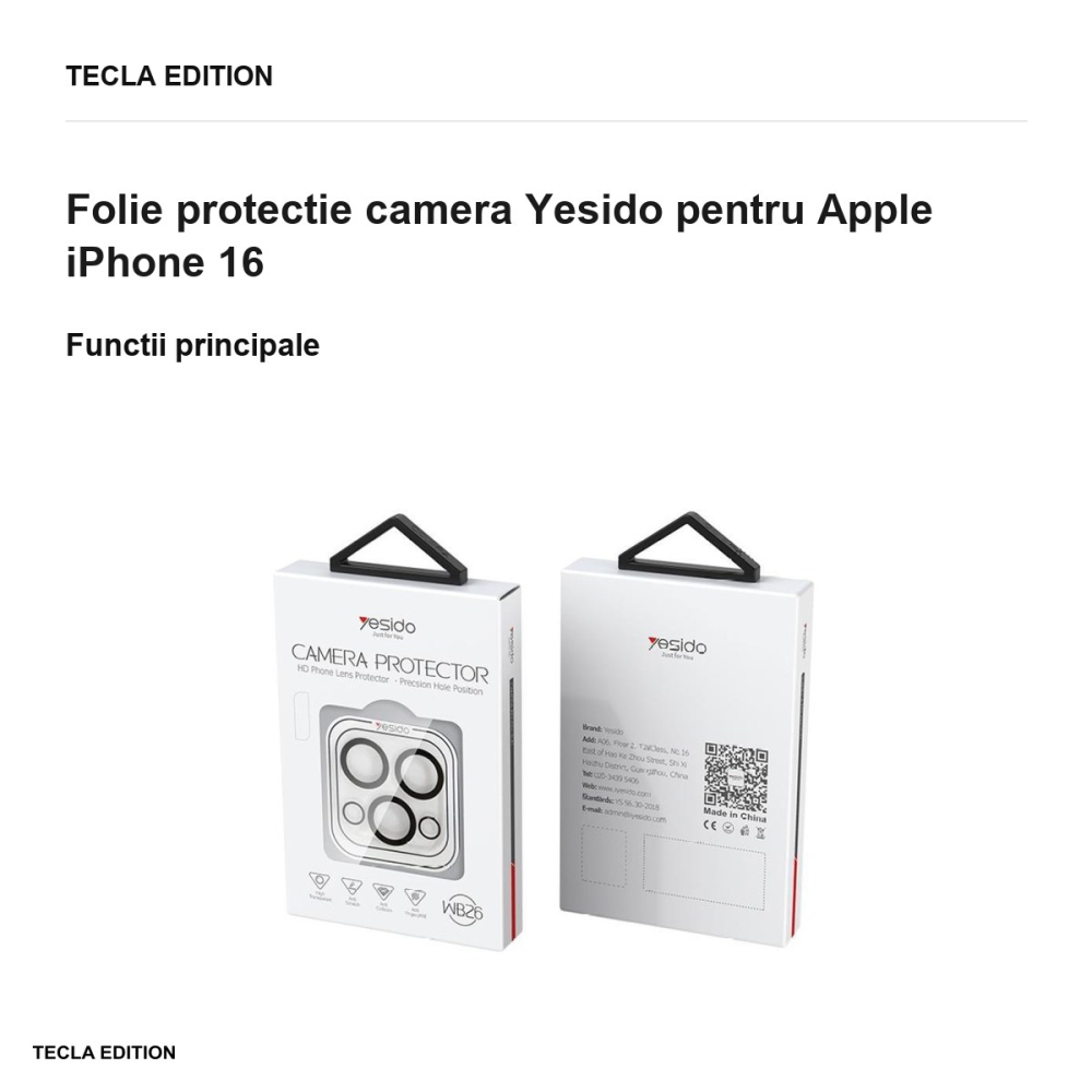 Folie protectie camera Yesido pentru Apple iPhone 16 [2]
