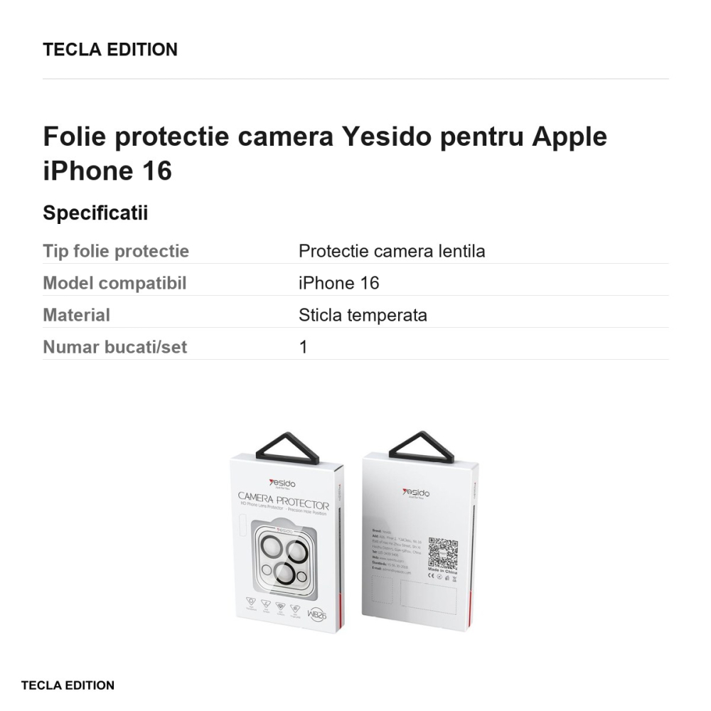Folie protectie camera Yesido pentru Apple iPhone 16 [3]